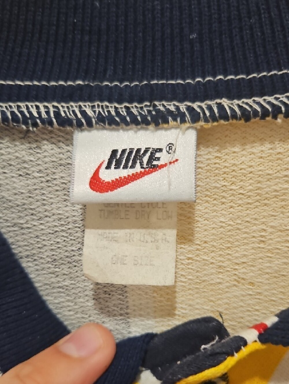 Nike Vintage Multi-Stripe Patchwork Long-Sleave Polo in Navy, Yellow, White, Red - Picture 2 of 3